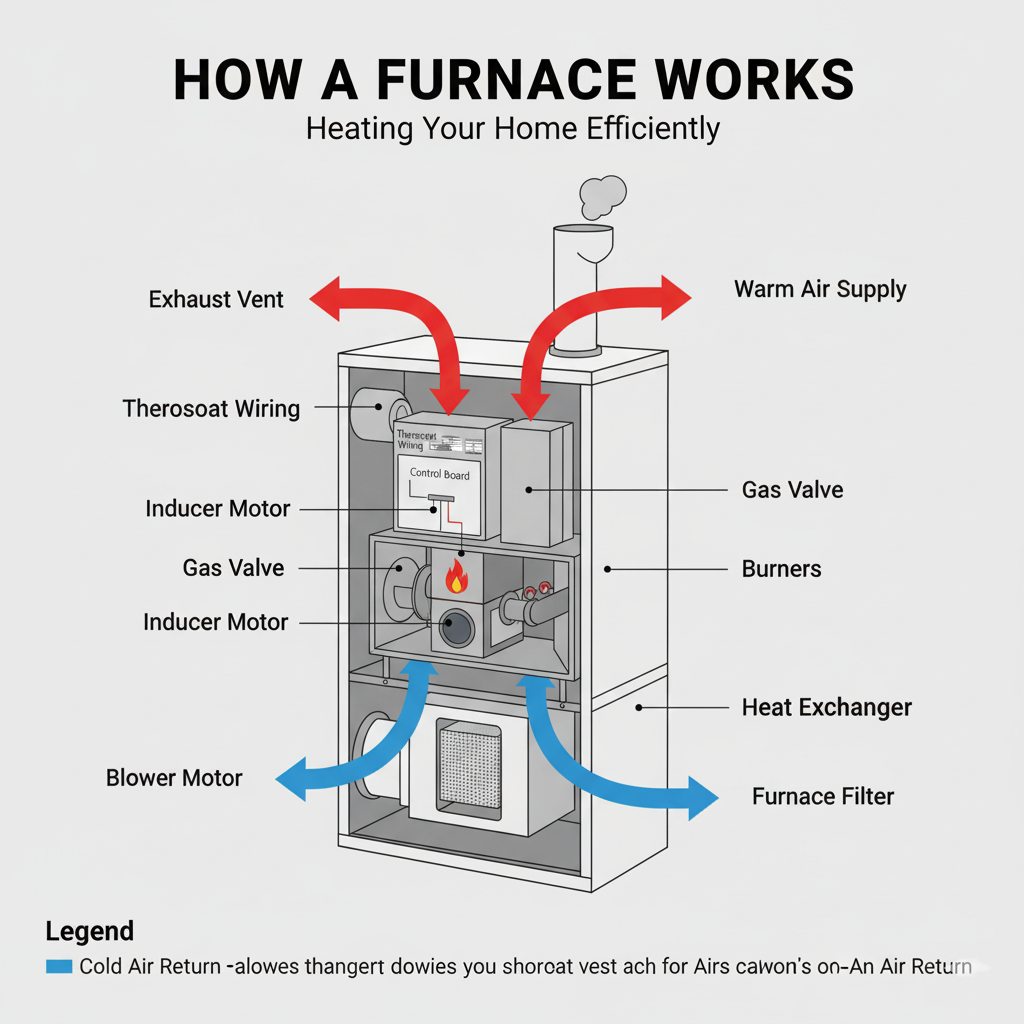Cutaway diagram of residential furnace showing internal components and how it works